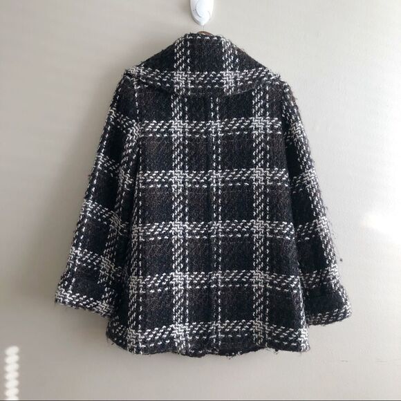 1 Madison Luxe Cozy Outerwear Wool Plaid Knit Winter Pea Coat Jacket - Picture 9 of 15